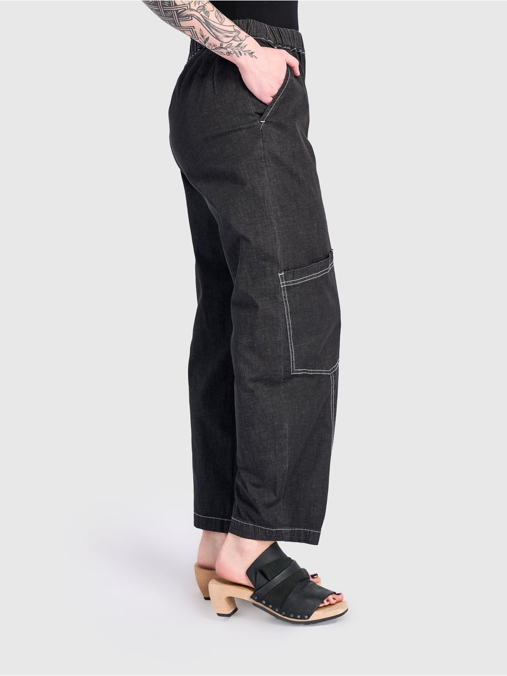 Alembika Denim Papaya Relaxed Barrel leg Pants Black Cotton Size 4(US 12-14) - Picture 3 of 13